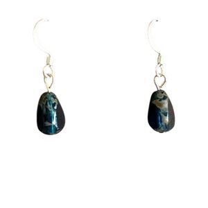 Blue Picasso Table Cut Earrings .925 Sterling Silver #376